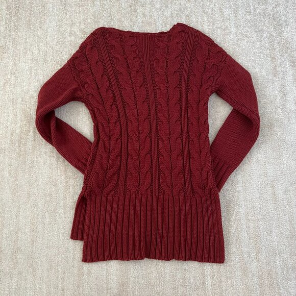 Forever 21 Cotton Chunky Cable Knit Red V-Neck Long Tunic Sweater S - Picture 4 of 9